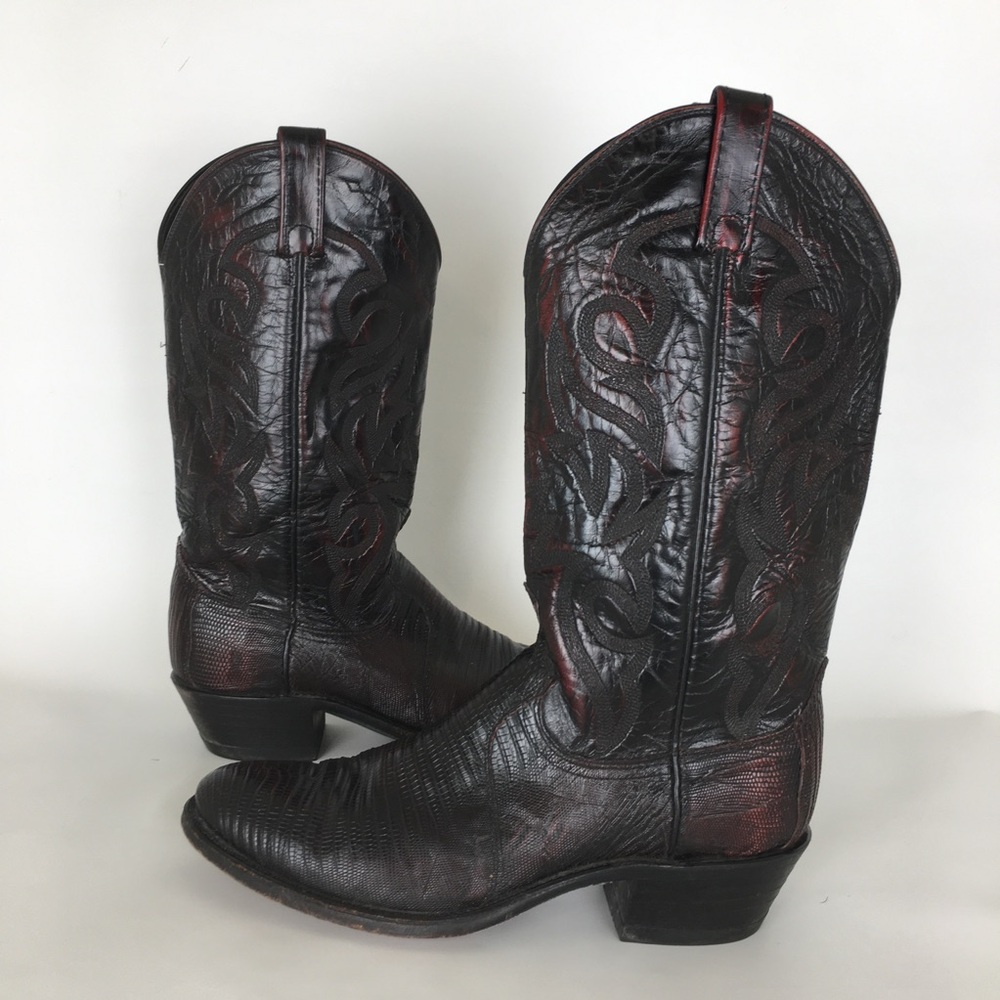 Dan Post Genuine Exotic Black Cherry Teju Lizard Western Cowboy Boots Men’s 9 - Picture 12 of 12